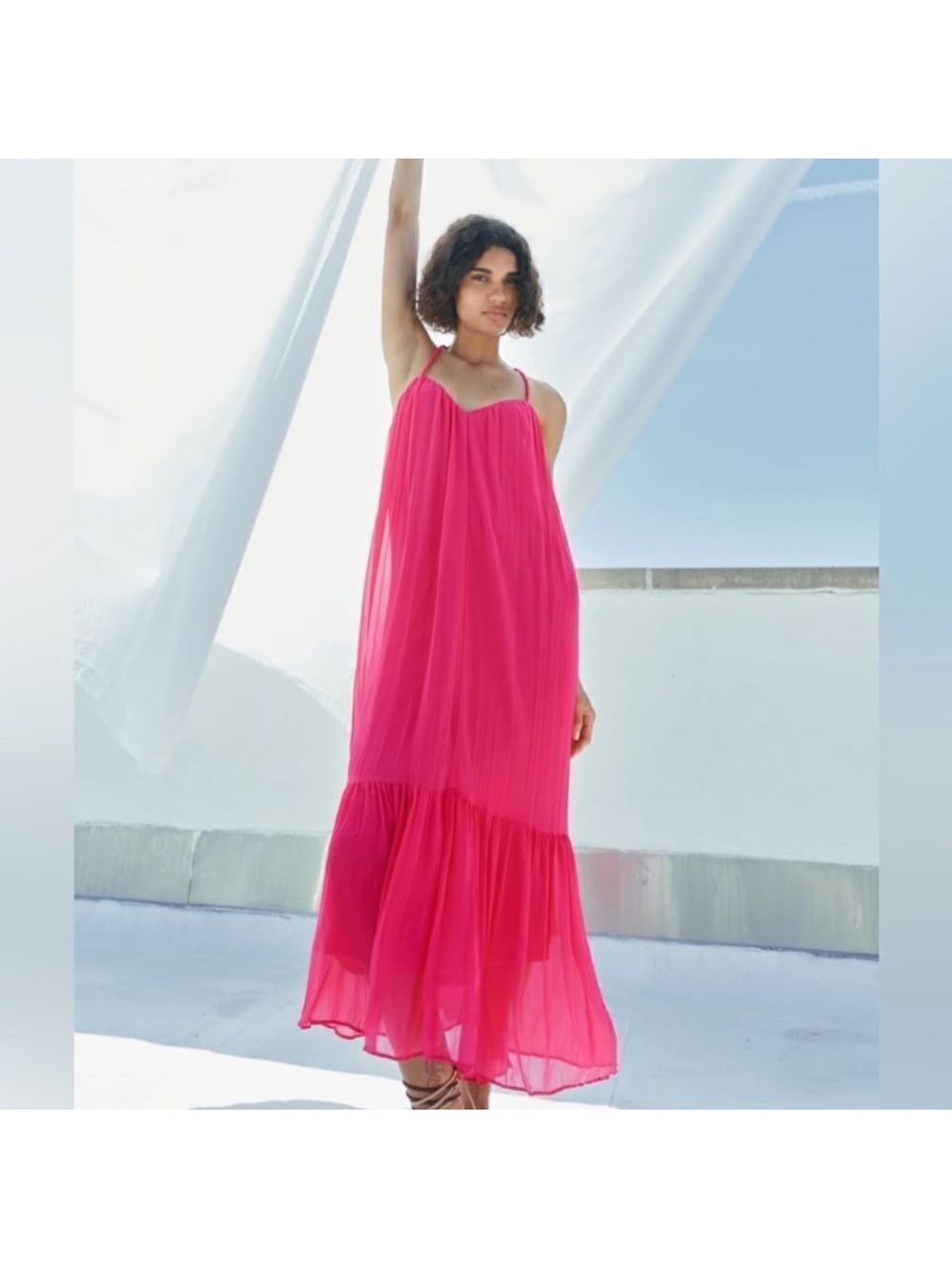 Zara Hot Pink Pleated Maxi Dress